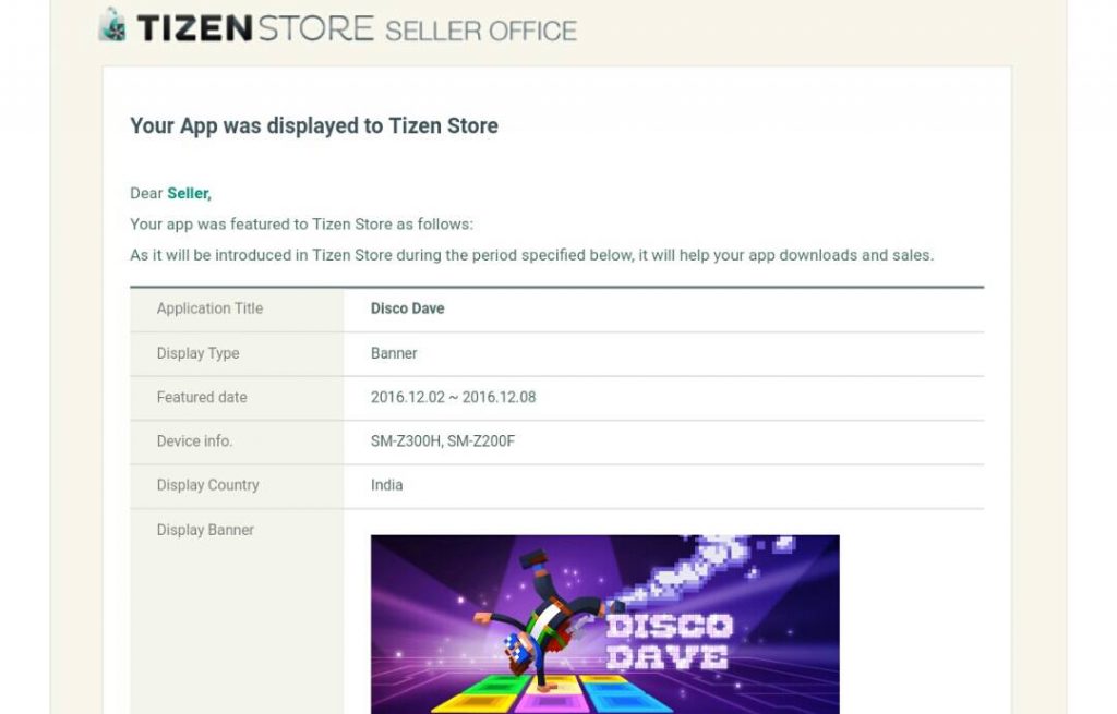 Tizen Store Feature notice